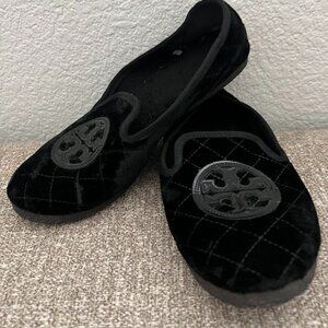 TORY BURCH Black Quilted Velvet Logo Loafers Flats Shoes Size 7M